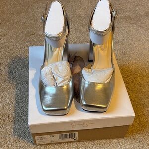 Jessica Simpson Shiny Silver Block Heels